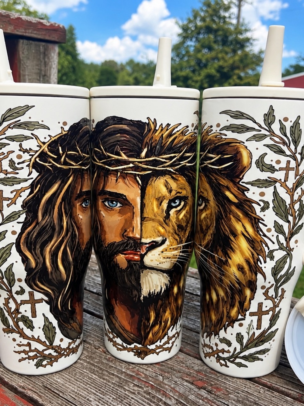 40oz Jesus & Lion of Judah Christian Tumbler with Handle
